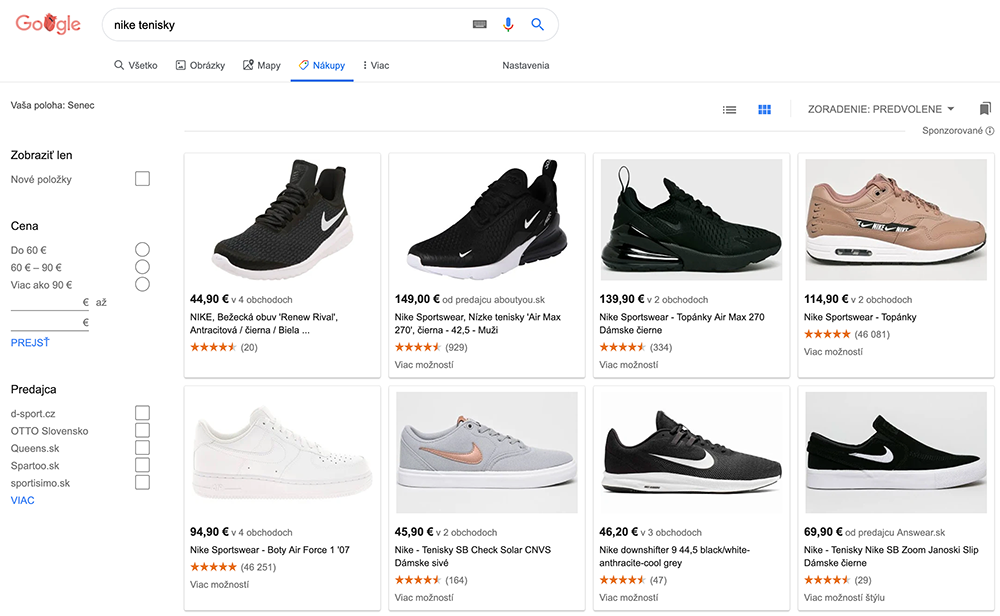 Ukážka Google Shopping